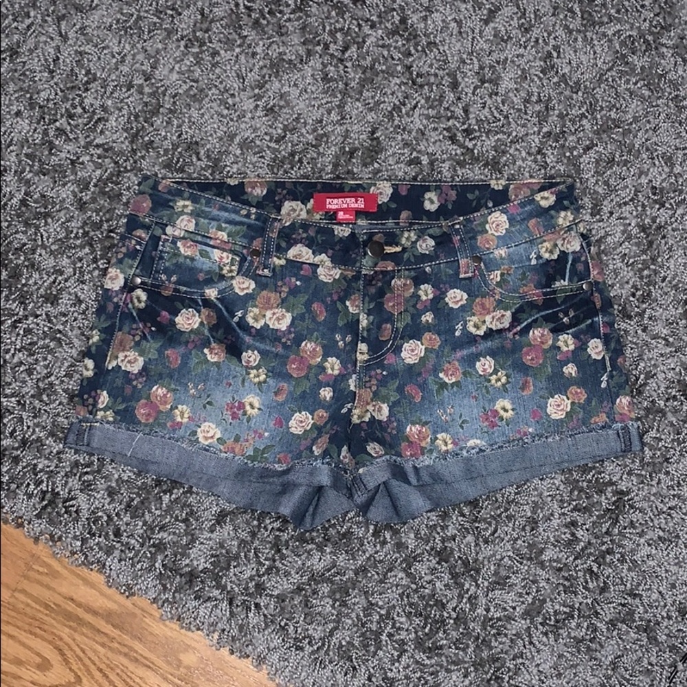 Floral denim shorts women